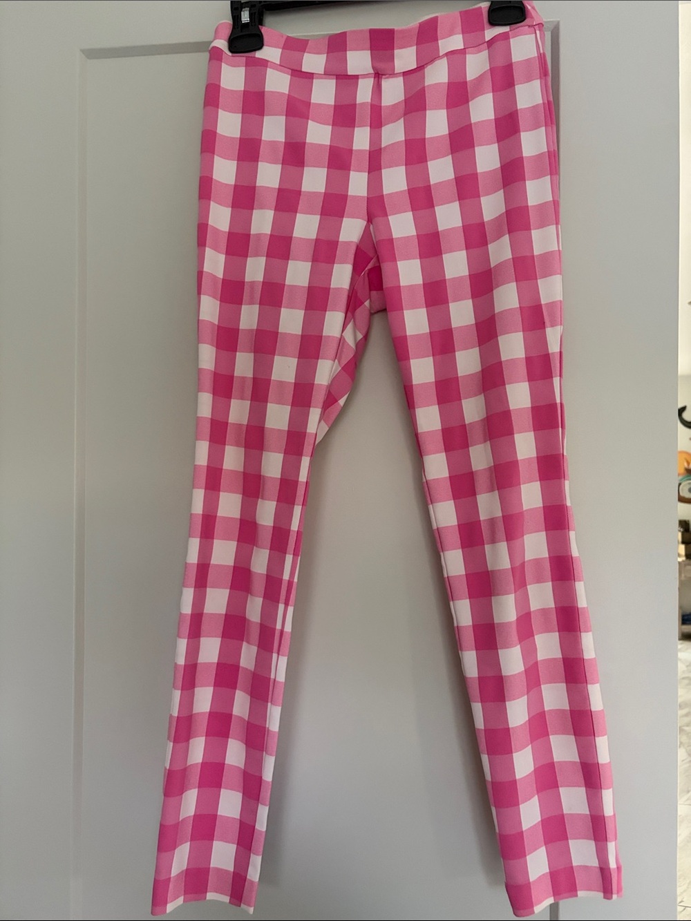 Maison Jules Pink and White Gingham skinny pants.